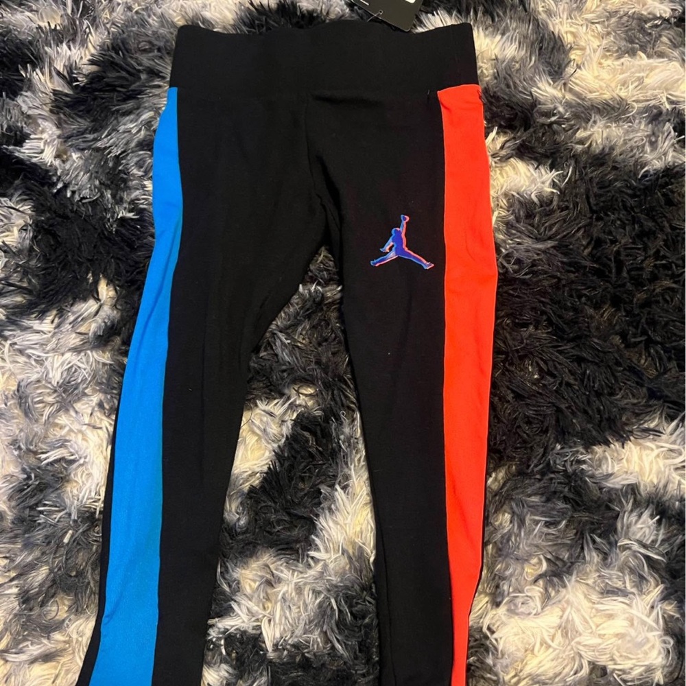 Jordan Kids' Leggings in Black with Blue and Red Stripes